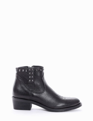 Botines de tacón bajo tacón 4 cm negro cuero