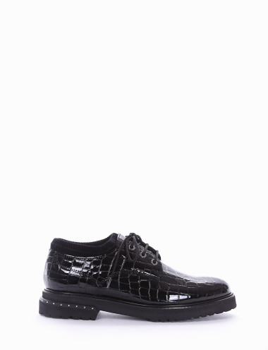 Zapatos de cordones tacón 2 cm negro efecto coco