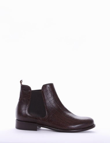 Botines de tacón bajo tacón 2 cm marrón oscuro efecto coco