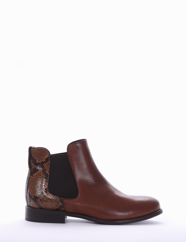 Botines de tacón bajo tacón 2 cm marrón cuero