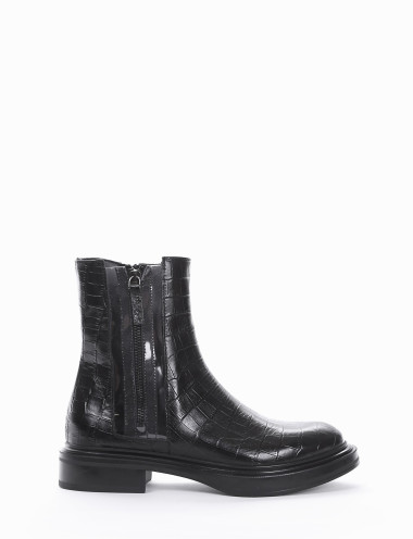 Botines de tacón bajo tacón 2 cm negro efecto coco