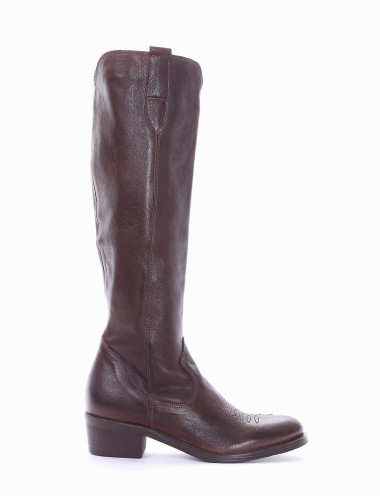 Low heel boots heel 3 cm dark brown leather