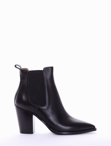 Botines de tacón alto tacón 8 cm negro cuero