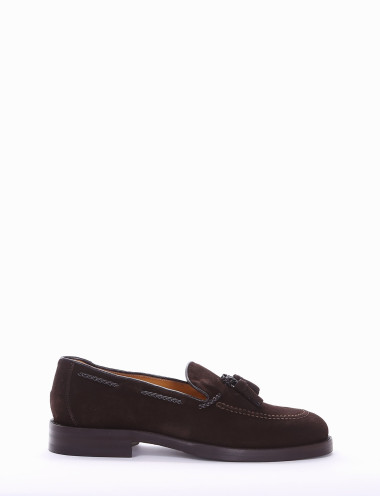 Mocasines tacón 2 cm marrón oscuro ante