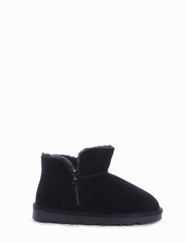 Botines de tacón bajo negro ante