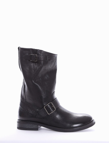 Botines de tacón bajo tacón 2 cm negro cuero