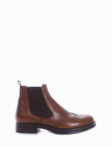 Botines de tacón bajo tacón 2 cm marrón cuero