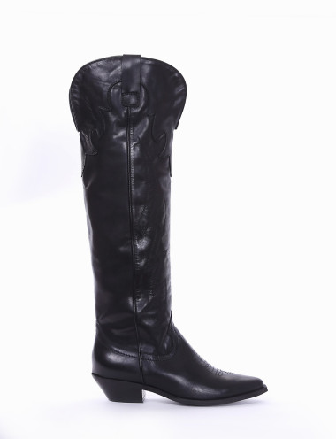 Botas de tacón bajo tacón 2 cm negro cuero