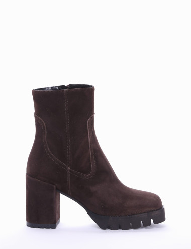 Botines de tacón alto tacón 7 cm marrón oscuro ante