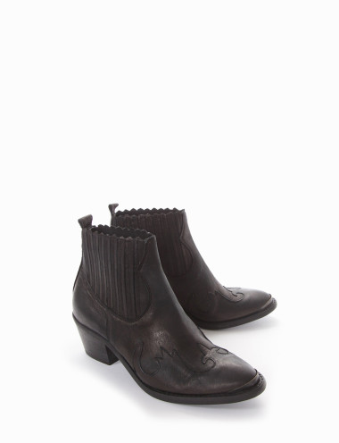 Botines de tacón alto tacón 5 cm negro cuero