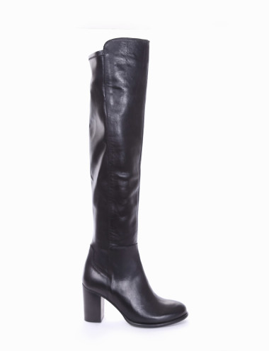 Botas de tacón alto tacón 8 cm negro cuero
