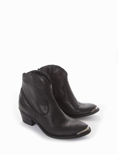 Botines de tacón alto tacón 5 cm negro cuero