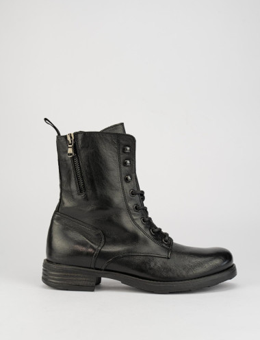 Botas militares tacón 2 cm negro cuero
