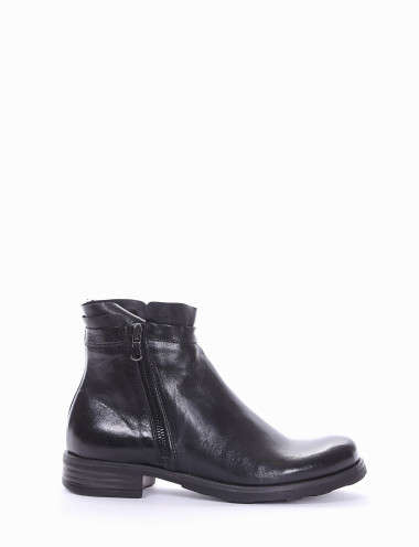 Botines de tacón bajo tacón 2 cm negro cuero