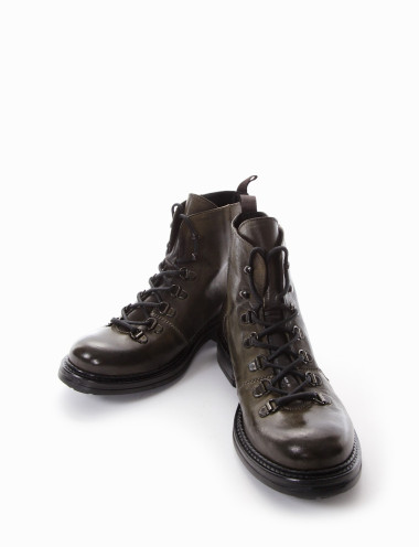 Botas militares tacón 2 cm verde cuero