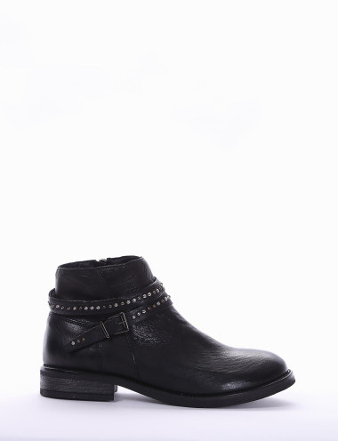 Botines de tacón bajo tacón 2 cm negro cuero