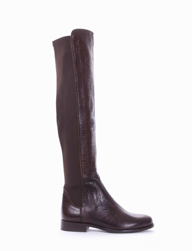 Botas de tacón bajo tacón 2 cm marrón efecto coco