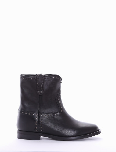 Botines de tacón bajo tacón 2 cm negro cuero