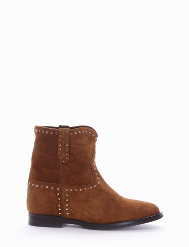 Botines de tacón bajo tacón 2 cm marrón ante