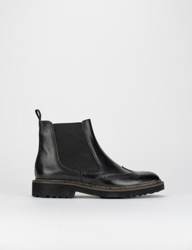 Botines de tacón bajo tacón 2 cm negro cuero