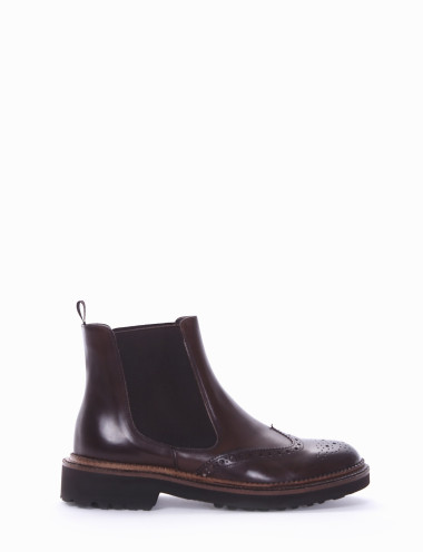 Botines de tacón bajo tacón 2 cm marrón oscuro cuero