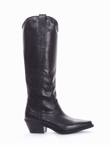Botas de tacón bajo tacón 4 cm negro cuero