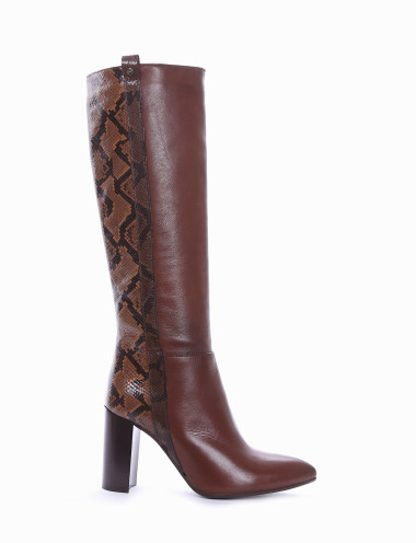 High heel boots heel 8 cm brown leather
