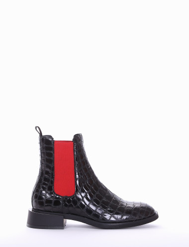 Botines de tacón bajo tacón 2 cm negro efecto coco
