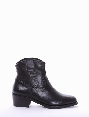 Botines de tacón bajo tacón 3 cm negro cuero