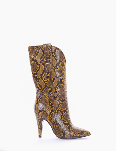 Botas de tacón alto tacón 10 cm amarillo pitón