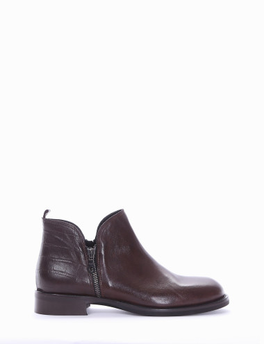 Botines de tacón bajo tacón 2 cm marrón oscuro efecto coco