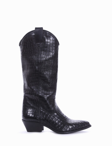 Botas de tacón bajo tacón 3 cm negro efecto coco