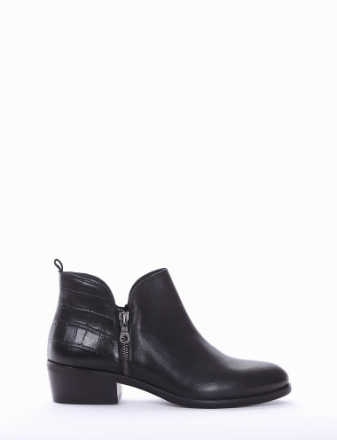 Botines de tacón bajo tacón 3 cm negro cuero