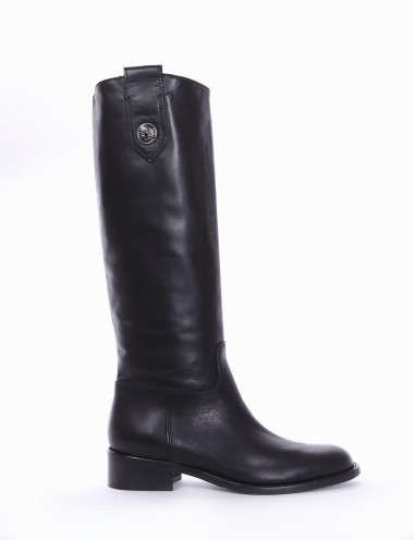 Botas de tacón bajo tacón 2 cm negro cuero