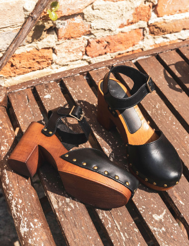 High heel sandals heel 7 cm black leather