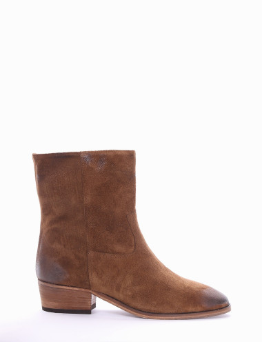 Botines de tacón bajo tacón 2 cm marrón ante