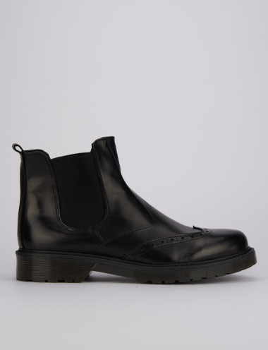 Botines tacón 1 cm negro cuero