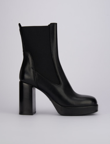 Botines de tacón alto tacón 9 cm negro cuero