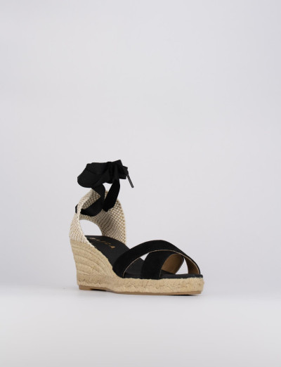 Sandalo espadrilla zeppa 6 cm nero camoscio