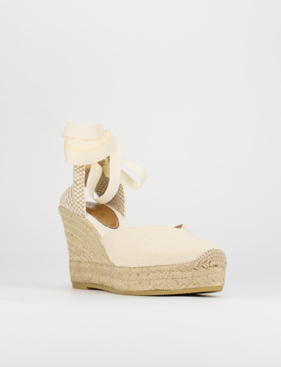 Espadrilla zeppa 10 cm beige tessuto