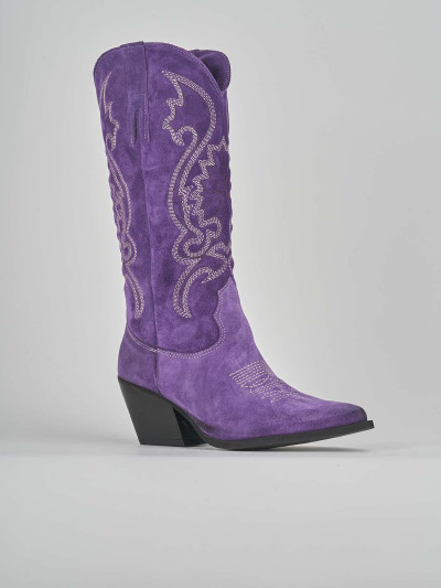 High heel boots heel 8 cm violet suede