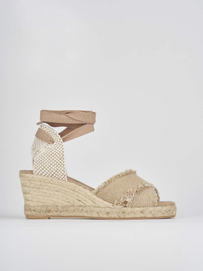 Espadrilla zeppa 6 cm beige tessuto