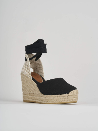 Espadrillas tacco 9cm tessuto nero