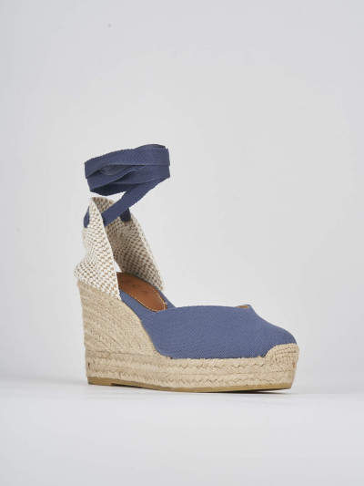 Espadrillas tacco 9cm tessuto jeans