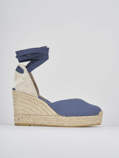 Espadrillas tacco 9cm tessuto jeans