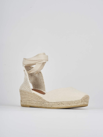 Espadrillas tacco 4cm tessuto beige