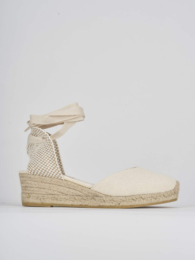 Espadrillas tacco 4cm tessuto beige