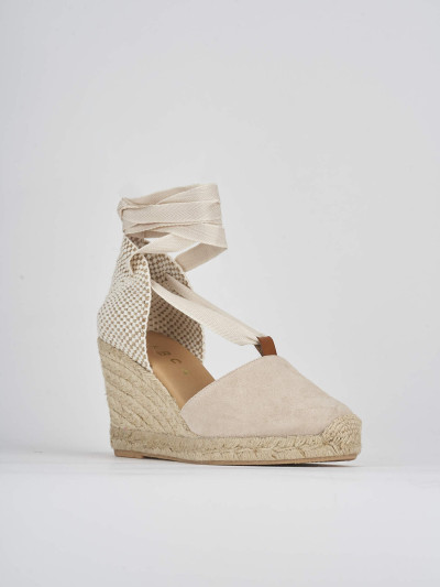 Sandalo espadrillas zeppa 8 cm beige camoscio