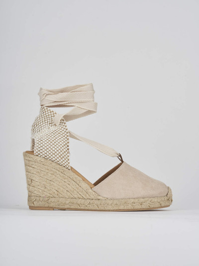 Sandalo espadrillas zeppa 8 cm beige camoscio