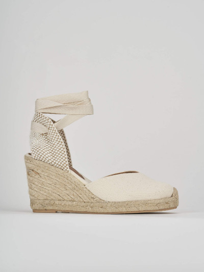 Espadrillas tacco 8cm tessuto beige